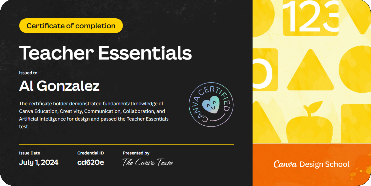 Canva Teacher Essentials Certificate