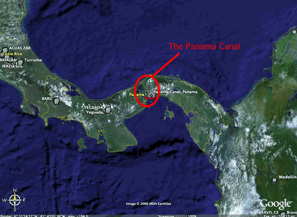 Map picture of Panama and Central America.