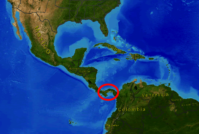 World map centered on Panama.