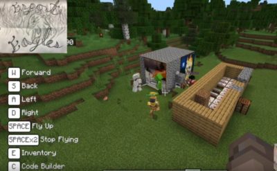 Minecraft game in class screenshot.