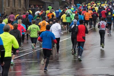 Photo of marathon runners running a race.