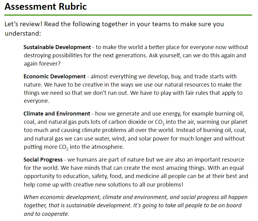 Assessment Rubric Page 1 Screenshot