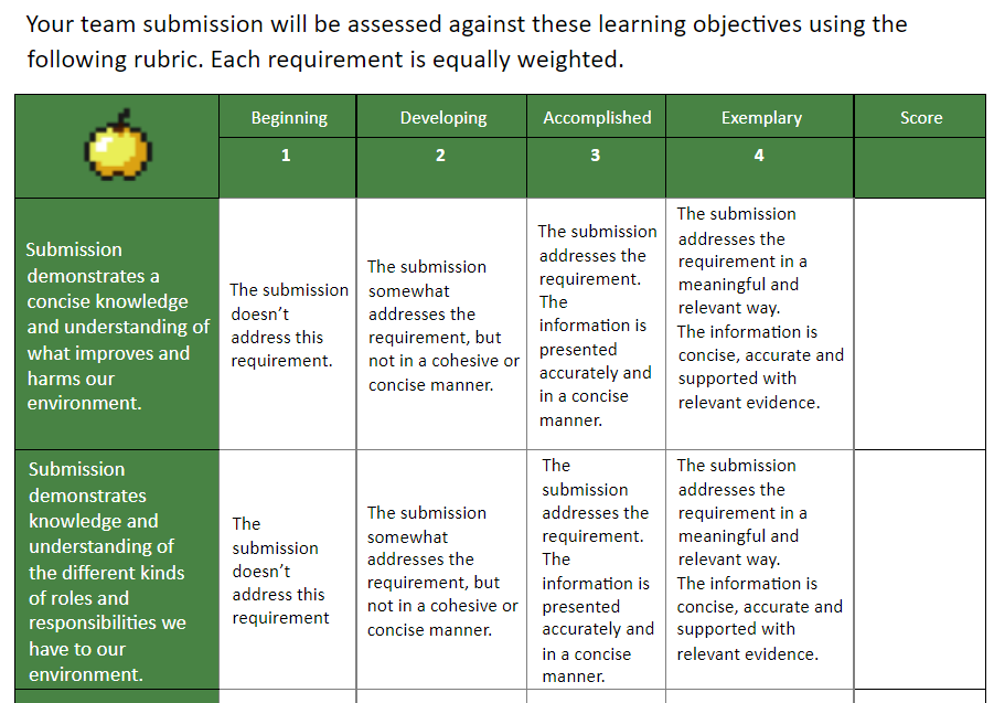 Assessment Rubric Page 2 Screenshot