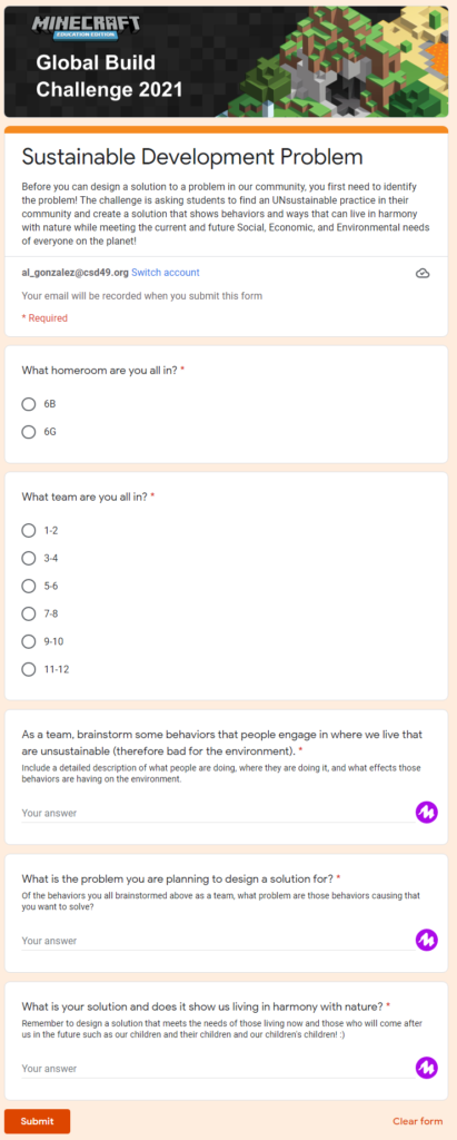 Screenshot of the Google Form used by students to submit their proposals.