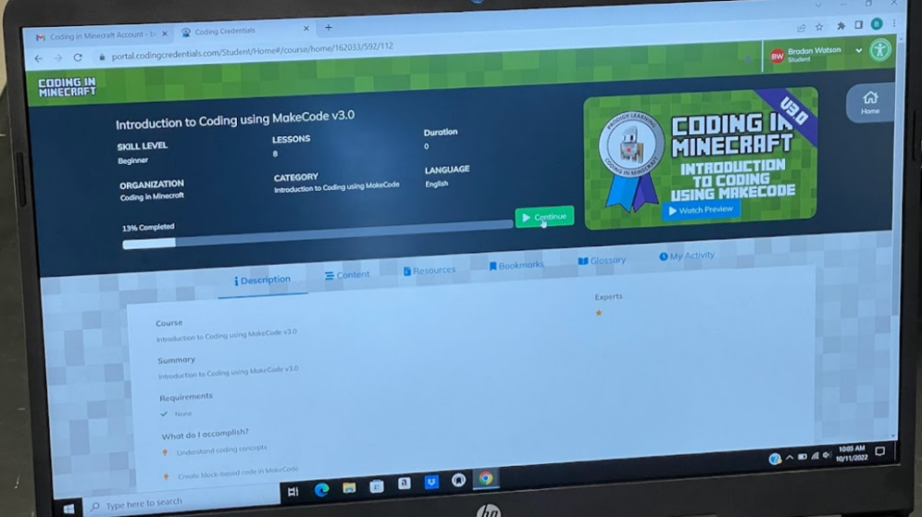 Coding in Minecraft Portal Page