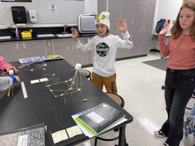 Students working on the Marshmallow challenge.