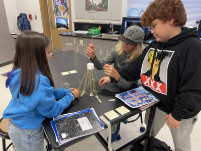 Students working on the Marshmallow challenge.