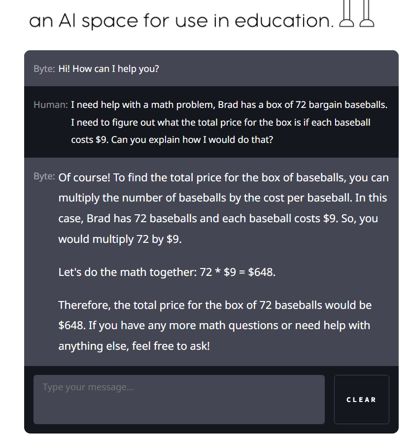 Screenshot of Math question using the CodeBreaker AI chatbot, part 1.