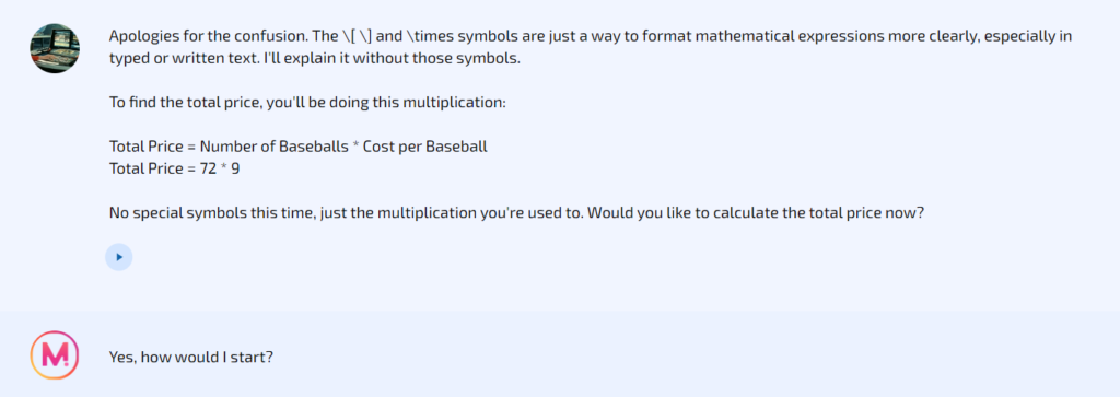 Mizou 3rd response to math question.