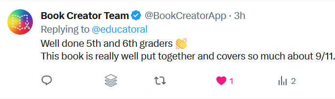 Book Creator Tweet regarding our class book!