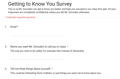 Screenshot of the top of my getting to know you survey pdf file.