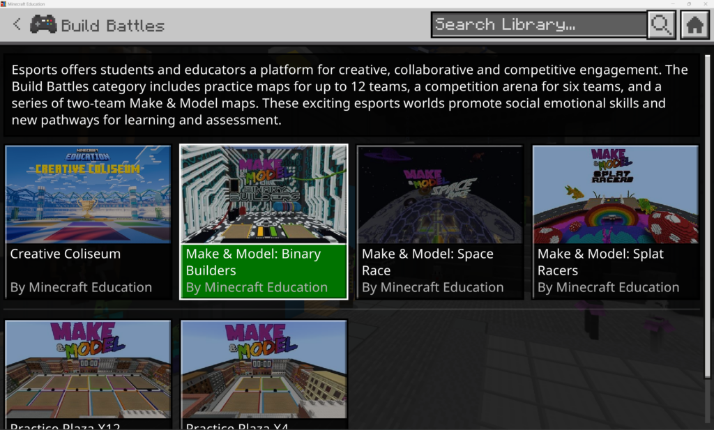 Screenshot of the Minecraft Education Build Battles.