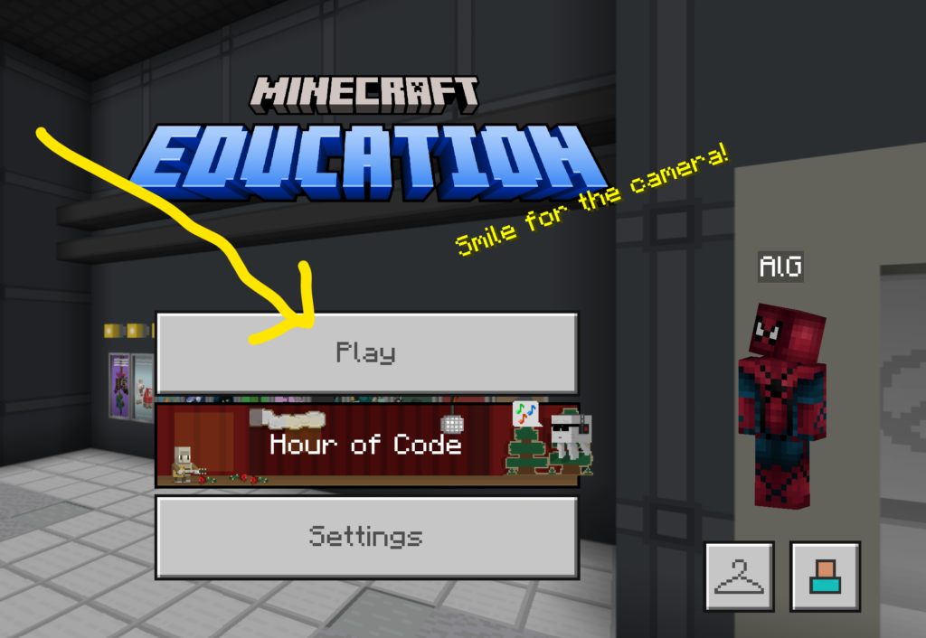 Screenshot of the Minecraft Education play screen.