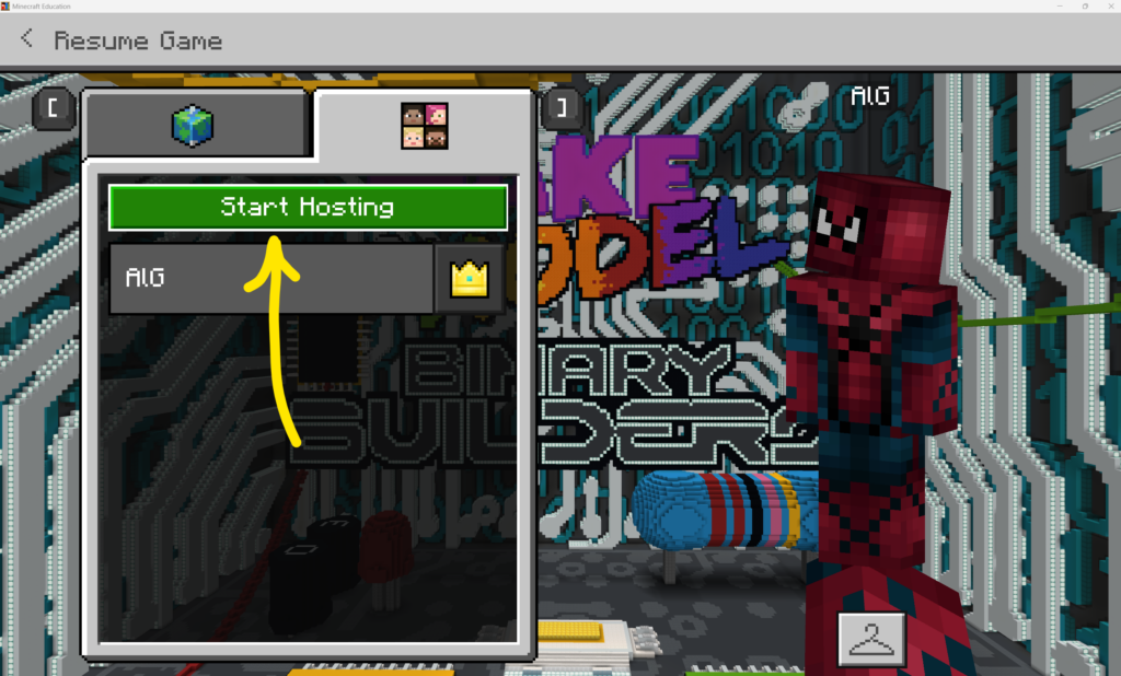Minecraft Education screenshot to start hosting a world.