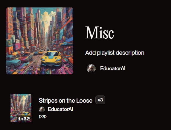 My Suno AI Misc playlist screenshot.