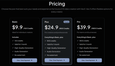Screeshot of the Veo pricing.
