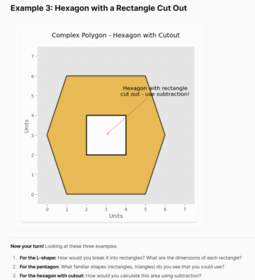 Screenshot of a MagicSchool hexagon area problem.