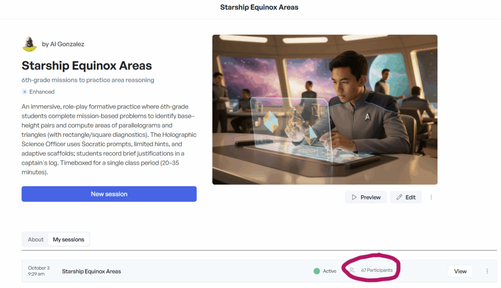 School AI space title page with 67 participants.