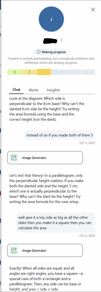 Screenshot of Student Chat History in School AI.